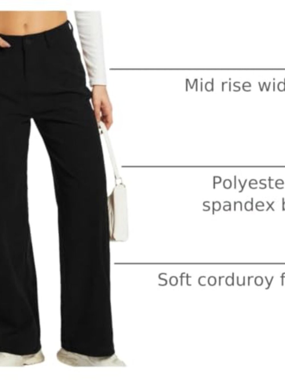 Corduroy Wide Leg Pants Mid Rise Loose Fit Casual Trousers for Work - Picture 4 of 7